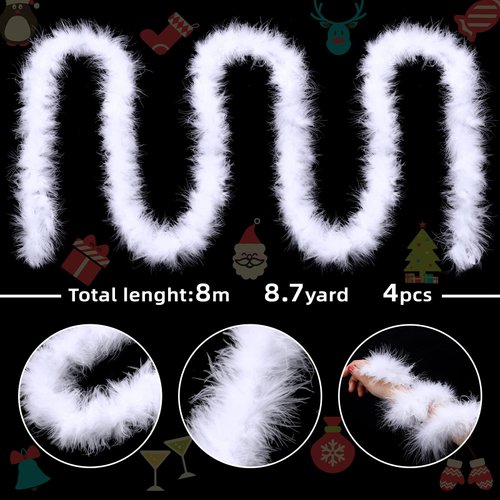 Feather Boas, Feather Garland, Marabou Feather Boa, Natural Feathers Fur Boas for Crafts, Fine Fluffy Boa for Adults Wedding Party Valentine Christmas Decoration (White, 8.7 Yard)