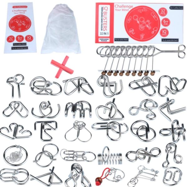32 Brain Teasers Metal Wire IQ Puzzles,for Adult Children and Student Expanding Mind, Disentanglement Puzzle Unlock Interlock Toys Stocking Stuffers