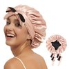Hat Hut Satin Bonnet Silk Bonnet for Sleeping Cap for Curly Hair Bonnet for Women Double Layer Reversible Satin Bonnet with Tie Band (Pink/Black)