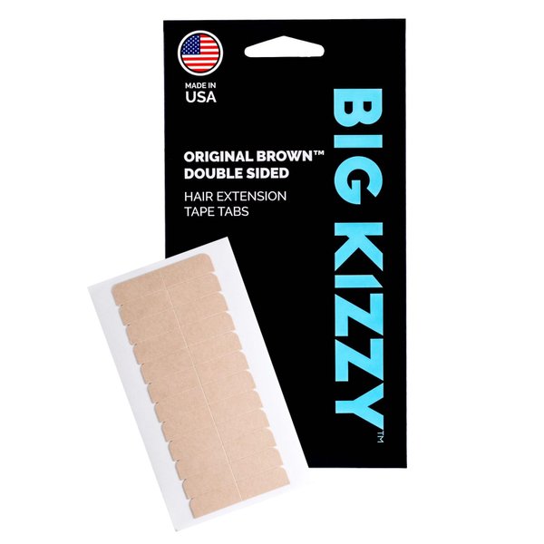 Big Kizzy Original Brown Double Sided Replacement Tape Tabs for Hair Extensions - Strong Hold and Residue Free - 5-7+ Weeks of wear - 60 tabs