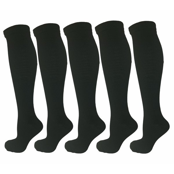 Swell Relief 5 Pair Black Moderate Compression Socks, 15-20 mmHg. S/M