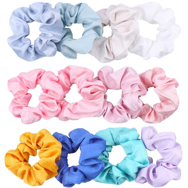 IVARYSS Cute Scrunchies for Girls, Premium Satin Softer than Silk, Elastic Bands Ponytail Holder Hair Accessories, 12 Pack