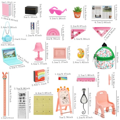 SOTOGO 49 Pieces Doll House School Supplies Mini School Accessories Dollhouse Toy Home Miniature Model DIY Doll Accessories