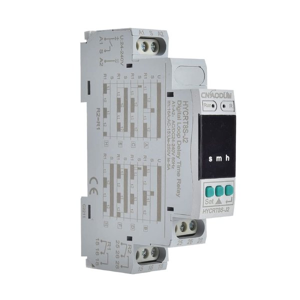 CNAODUN Cyclic Time Delay Relay Digital Display Dual Outputs HYCRT8S-J2 AC/DC 24-240V Button Adjustment Cycle Time Relay DIN Rail Mount Type