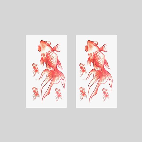 Oottati 2 Sheets Waterproof Small Cute Fake Hand Neck Temporary Tattoos Stickers Red Goldfish