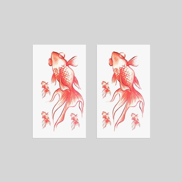 Oottati 2 Sheets Waterproof Small Cute Fake Hand Neck Temporary Tattoos Stickers Red Goldfish