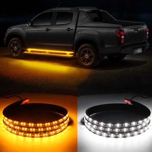 OPPBUY 2PCS 70 Inch LED Running Board Light 12V LED Side Marker Light with Sequential Amber Turn Signal Light &White Courtesy Light,216 LEDs Running Board Strip Light for Trucks Cars Vehicle