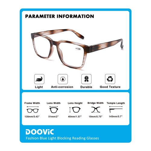 DOOViC 4 Pack Fashion Striped Computer Reading Glasses Blue Light Blocking Anti Eyestrain Spring Hinge Stylish Readers for Women 2.50 Strength