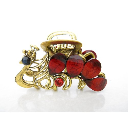 Medium peacock jeweled antique bronze hair claw clip (Primary color: Multi-color)