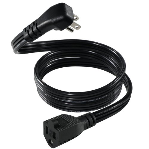 Flat Under Carpet Extension Cord with Flat Wall Plug, 3FT Black Thin Flat Cable Low Profile Power Cord 3 Prong Grounded Wire SPT-3 14AWG Heavy Duty Male to Female Extender for Air Conditioner