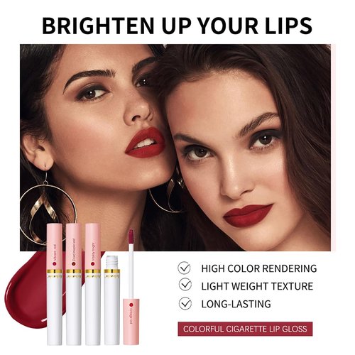 Qifylmaf 4 Colors Lipstick, Matte Liquid Lip Gloss Set, Long Lasting & Waterproof Natural Tube Red Lip Gloss Ingredients & Non-Sticky Lip Tint (Set C)