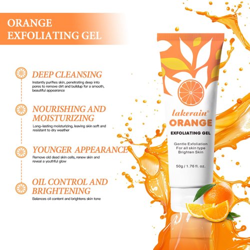 Orange Exfoliating Gel Scrub Face Body Skin,Natural Orange Peeling Gel Face Scrub,Deep Cleansing Moisturizing Facial Exfoliator 1.76 fl .oz