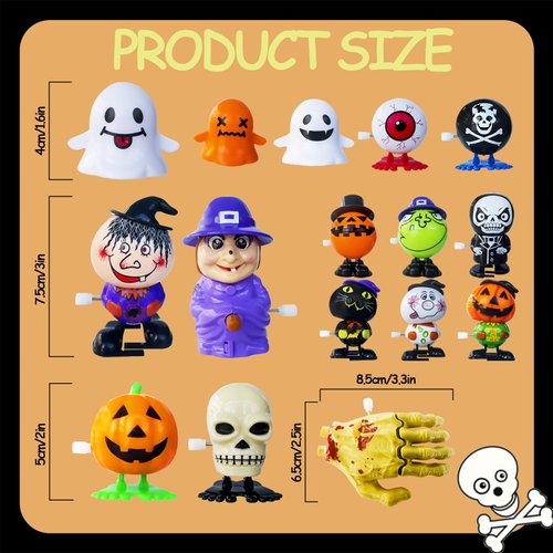 Baaxxango 16 Pcs Halloween Wind Up Toys,Assorted Wind-Up Toys for Halloween Party Favors,Halloween Treats Toys for Kids Boys Girls