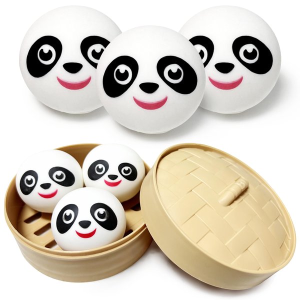 Mini Panda Dumpling Fidget Toys Stress Balls for Kids and Adults (3 Pack) Squishy Squish Stress Ball Autism Sensory Toys for Autistic Children Party