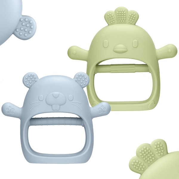 TinyHalo 2 Packs Baby Teething Toys Silicone Teething Mittens for Infants 3 Months+, Never Drop & Easy to Hold Teethers, Helps Soothing Gums & Sucking Needs, Teething Relief (Forest)