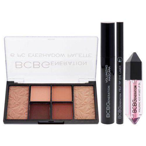 Natural Complete Eye and Lip Set - Includes Eyeshadow Palette, Eye Liner, Mascara, Lip Oil - 4 pcs