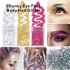 6Sheets Face Jewels Gems Self-Adhesive Rhinestone+30g Chunky Face Body Eye Hair Glitter, Rave Festival Outfits Clothes Iridescent Crystals Stickers Rainbow Body Makeup Tattoo Kit(3 luminous)