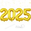 40 Inch Number 2025 Balloons Gold, Giant Foil Mylar Helium Balloons for 2025 New Years Party Decorations New Years Eve Party Supplies Decoracion De Año Nuevo 2025 Graduation | Gold