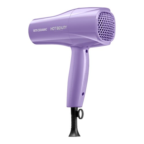 Hot Beauty 1875 Ceramic Hair Dryer, Powerful Fast Drying, Multi-Setting with Comb Attachment, Additional Detangler Included, Slide Bar Switch, Compact for Home & Travel (Purple)
