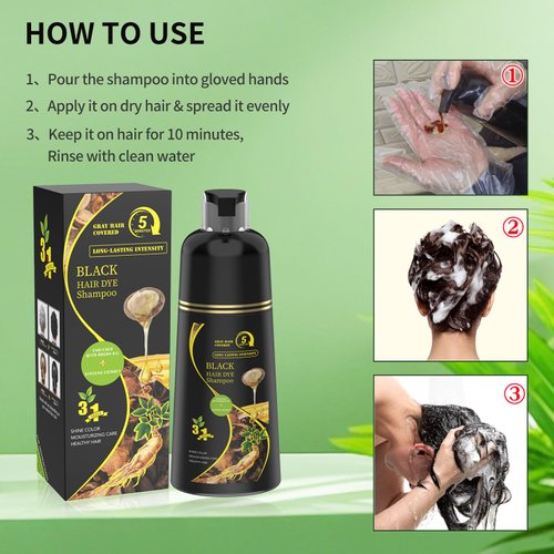 DMXYMOGO Magic Hair Dye Shampoo, 3 In 1 Hair Color Shampoo ，Natural Ingredients Shampoo Black Hair Dye For Women & Men - Hair In Minutes-Long Lasting- 100% Gray Hair Coverage - Ammonia-Free - 500 Ml