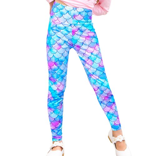 Nidoul Kid Girls Blue Mermaid Leggings Soft Stretchy Pants High Waist Slim Tights