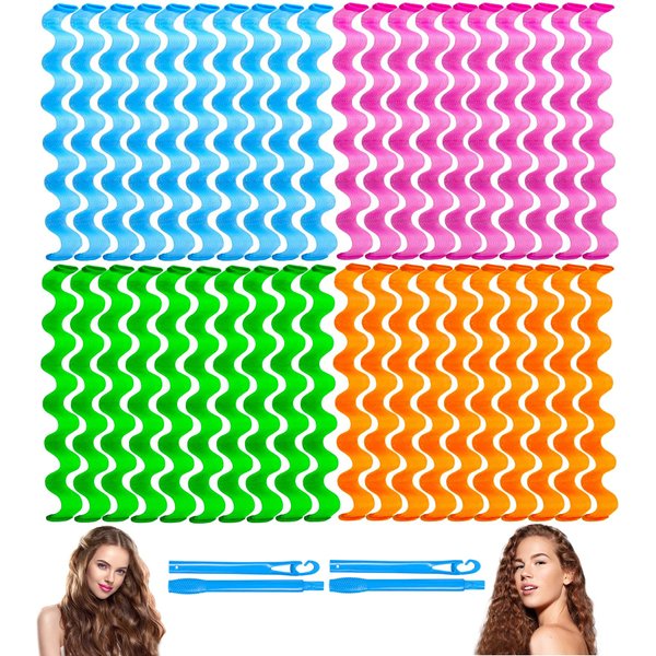 42 Pieces Heatless Waves Hair Curler, No Heat Damage Wavy Hair Curlers with 2 Sets of Styling Hooks, Heatless Curls for Women Girls Long Medium Short Hair (4 Colors,45cm/ 17.7")