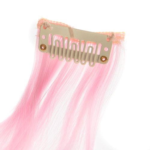 SWACC 12 Pcs Curly Wavy One Color Party Highlights Clip on in Hair Extensions Colored Hair Streak Synthetic Hairpieces (Pink)