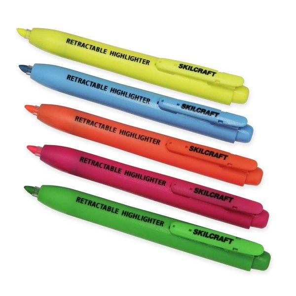 SKILCRAFT 7520-01-554-8211 Recycled Plastic Retractable Chisel Tip Highlighter, Assorted Color (Pack of 5)