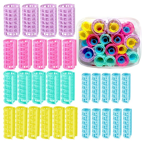 Ulifebetter 30Pcs Self Grip No Heat Heatless Curlers Set - Plastic Rollers in 5 Sizes with Comb and Clips for Short, Fine, Thin Hair