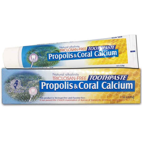 Natural Fluoride Free Propolis Toothpaste Anti-Plaque Triclosan Free No Preservative, No Artificial Sweetener, No Chemical, with Okinawa Coral Calcium 120g (4.2 oz) Made in Taiwan (1)