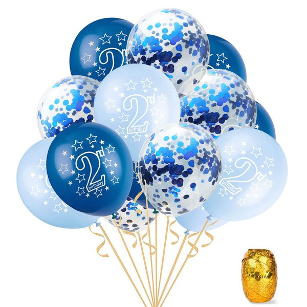SHUNTAI Second Birthday Balloons Blue 2nd Happy Birthday Party Decorations Blue Latex Confetti Balloon for 2 Years Old Themes Birthday Party Supplies 15 Pack 12 inch(blue)