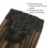 ABH AMAZINGBEAUTY HAIR Yaki Straight Human Hair Clip ins Rooted Black Piano Natural Black #1B Fading into Caramel Blonde #27 Two Tone Light Yaki Clip ins for Black Women Human Hair 12 Inch 120G 7Pcs