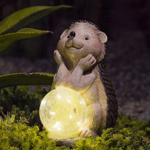 DiliComing Solar Garden Sculpture-Statue Hedgehog-Gifts - Outdoor Lawn Décor Hedgehog Sculpture with Solar Balls for Garden Yard Lawn Balcony and Home, for Mom