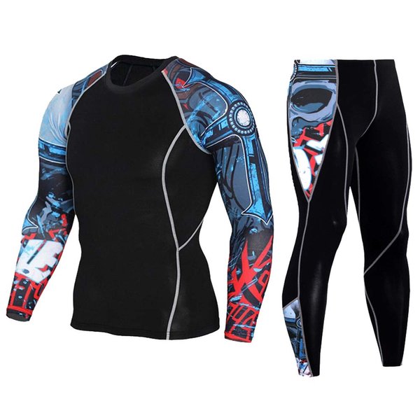 Men and Women's Workout Set Compression Shirt and Pants Top Long Sleeve Sports Tight Base Layer Suit Quick Dry & Moisture-Wicking Red&Blue XXL'' }