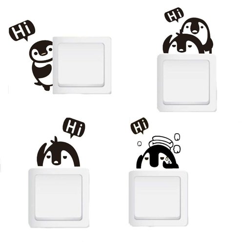 Removable Switch Stickers, 4 Cute Penguins Cartoon Wall Sticker, Light Switch Decor Decals, Family DIY Decor Art Stickers Home Decor Wall for Kids Bedroom Office Home Decoration