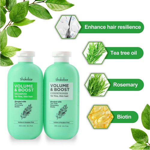 Shakebar Tea Tree Shampoo and Conditioner Set, Biotin Shampoo Rich Tea Tree Oil, Conditioning Rosemary, Hair Thickening Shampoo for All Hair Types, Refreshes Scalp, Sulfate & Paraben Free