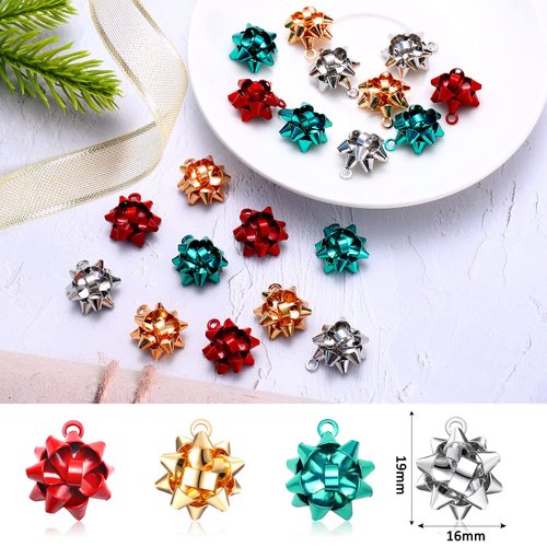 CEALXHENY 20PCS Christmas Charms for Jewelry Making Red Green Xmas Bow Charm Pendants for DIY Earring Bracelet Necklaces Holiday Clothes Sewing Bag Decoration Supply(20PCS Xmas Bow(16mm))