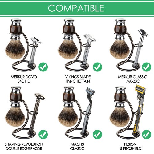 Linkidea Shaving Brush Stand, Stainless Steel Safety Razor Holder Compatible with Manual Razor for Shower Room, Bathroom, Shaver Kit Organizer (Brushed Nickel)