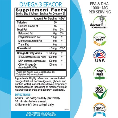 Eniva Health Omega-3 Fish Oil | 1120 MG | High EPA/DHA Premium Fish Oil Daily Supplement for Heart, Brain & Immune Support for Adults, Men & Women - 120 Capsules