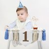 1st Birthday Highchair Banner Set, Party Decorations for Girl Baby Shower, 1st Birthday Party Supplies with Birthday Hat, Cake Topper, Balloon Set, and Tinsel Foil Fringe Curtain, Blue