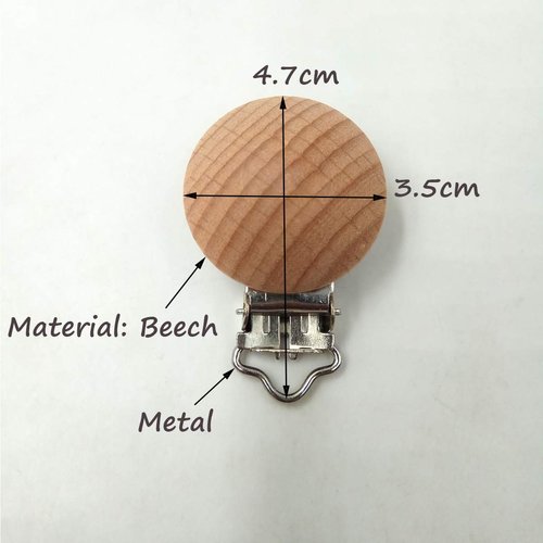 Alenybeby 10pcs Natural Beech Wood Pacifier Clips Teething Grasping Toy Suspender Clips Charm Antique DIY Baby Teether Toys (3.5cm/10pcs)