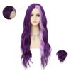 Dai Cloud Dark Purple Wavy Long Wigs for Women Natural Curly Middle Part with Light Purple Highlight Hair Heat Resistant Synthetic Wig for Halloween Cosplay Use