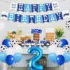55Pcs Little Blue Truck 2nd Birthday Party Decoration Beep Beep Happy Birthday Banner Blue Truck Cake Topper Beep Two Cupcake Toppers Latex Balloons for Boys Girls Two Birthday Party Decor Supplies