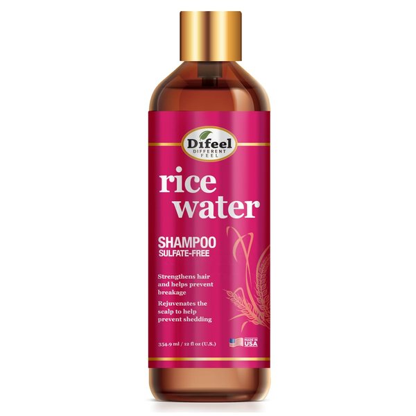 Difeel Rice Water Shampoo 12 oz. - Strengthening Sulfate Free Shampoo for All Hair Types