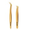 POCMKO Clusters DIY Lash Applicator Sets, 2 PCS Eyelash Tweezers, Lash Applicator Tool, Gold Eyelash Tools Sets, DIY Eyelash Precise Applicator, Lash Tweezer for DIY Eyelash Extensions