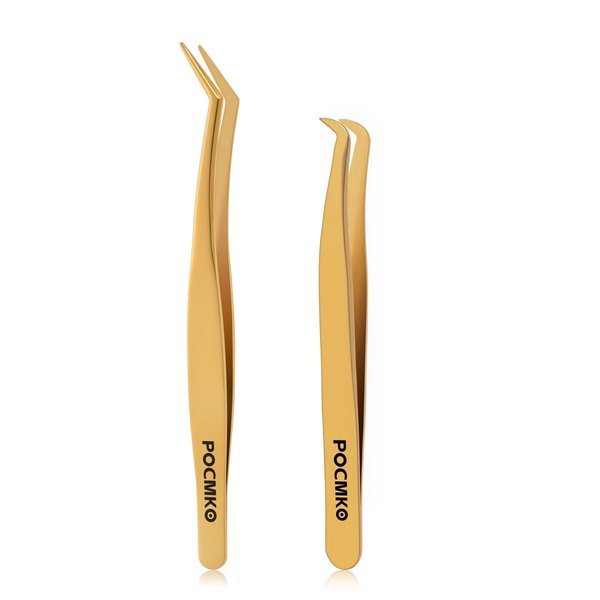 POCMKO Clusters DIY Lash Applicator Sets, 2 PCS Eyelash Tweezers, Lash Applicator Tool, Gold Eyelash Tools Sets, DIY Eyelash Precise Applicator, Lash Tweezer for DIY Eyelash Extensions