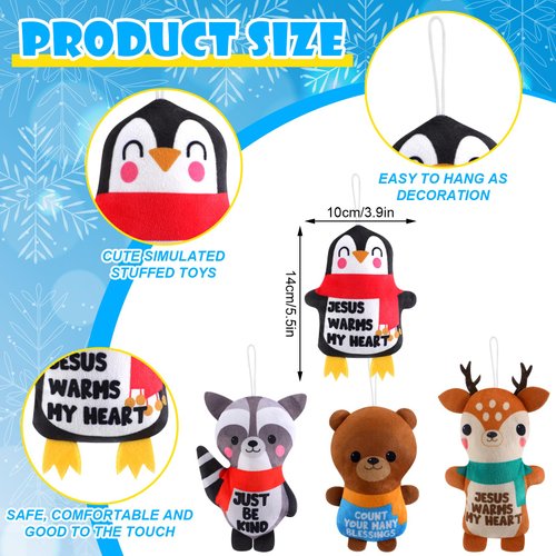 Vertintong 12 Pcs Christmas Mini Religious Stuffed Animals for Kids Winter Plush Animal Party Favors Small Christian Stuffed Toy Bulk for Sunday School Keychain Bag Stuffers Gift Winter Party Supplies
