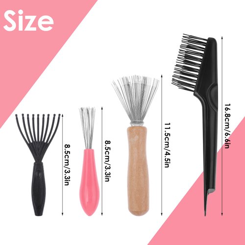 Hair Brush Cleaner Tool Set - 4 Pieces Comb Cleaning Brush Hair Brush Cleaner Rake Hair Brush Cleaning Tool for Removing Hair Dust Home Salon Use (4 Style)