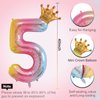 40 Inch Rainbow Gradient Number 5 & Mini Crown Balloon for Birthday Party Decorations, 5th Birthday Party Decorations, Baby Shower Anniversary Balloons Decorations Supplies