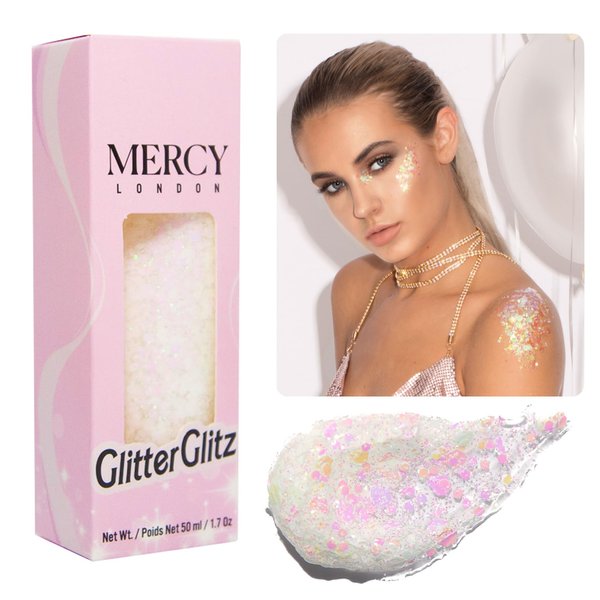 MERCY LONDON Glitter Glitz Iridescent Gel. 50ml Chunky Glitter Gel for Hair Glitter, Eye and Body. Gel Makeup Glitter for Women